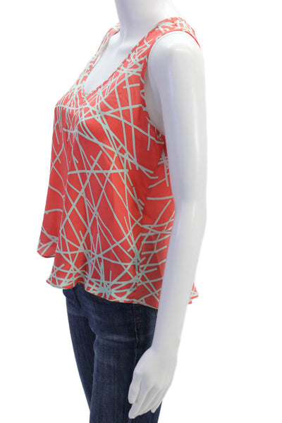 Hunter Dixon Womens Scoop Neck Abstract Silk Tank Top Peach Mint Size Small
