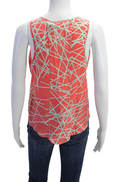 Hunter Dixon Womens Scoop Neck Abstract Silk Tank Top Peach Mint Size Small