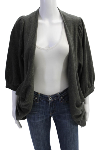 Hunter Dixon Womens 3/4 Sleeve Metallic Knit Open Cardigan Sweater Gray Small