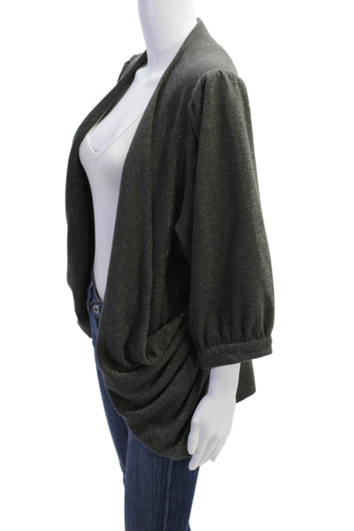Hunter Dixon Womens 3/4 Sleeve Metallic Knit Open Cardigan Sweater Gray Small