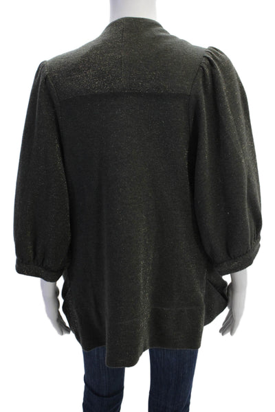 Hunter Dixon Womens 3/4 Sleeve Metallic Knit Open Cardigan Sweater Gray Small