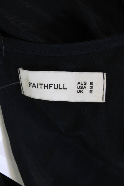 Faithfull The Brand Womens V neck Tie Front Wide Leg Jumpsuit Navy Size 2