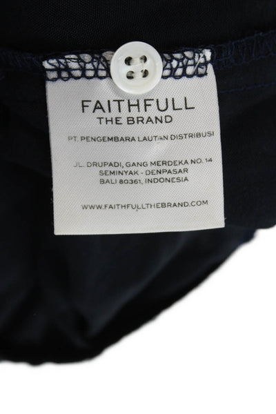 Faithfull The Brand Womens V neck Tie Front Wide Leg Jumpsuit Navy Size 2