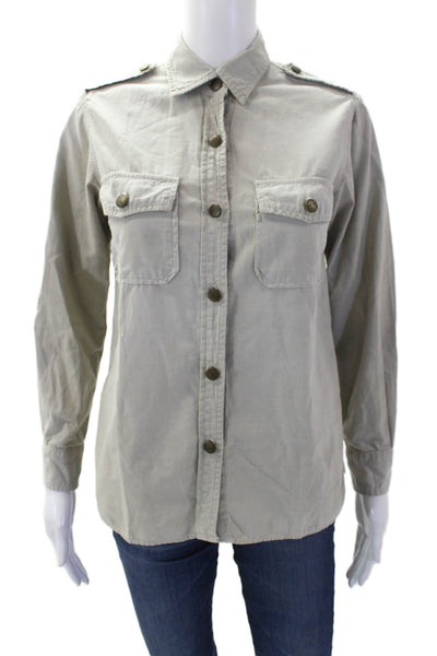 Current/Elliott Womens Cotton Long Sleeve Button Down Shirt Biege Size 0