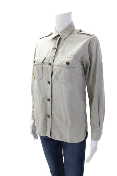 Current/Elliott Womens Cotton Long Sleeve Button Down Shirt Biege Size 0