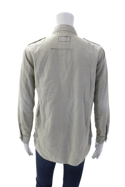 Current/Elliott Womens Cotton Long Sleeve Button Down Shirt Biege Size 0