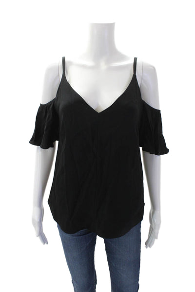 ALC Womens V Neck Short Sleeve Off Shoulder Blouse Black Size 4
