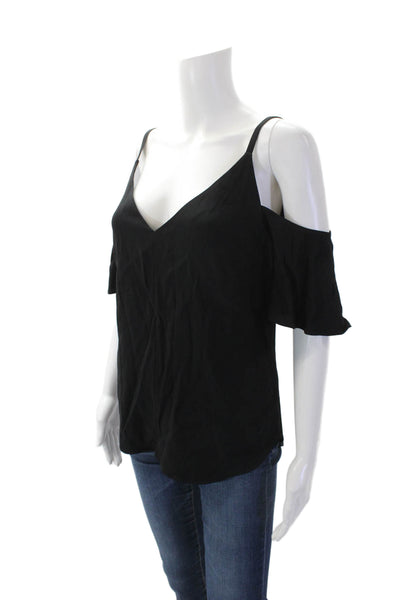 ALC Womens V Neck Short Sleeve Off Shoulder Blouse Black Size 4
