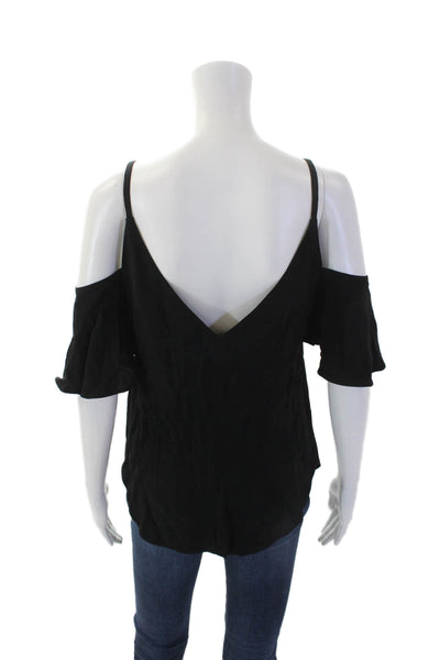 ALC Womens V Neck Short Sleeve Off Shoulder Blouse Black Size 4