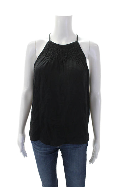 Joie Womens Silk Halter Neck Sleeveless Smocked Tank Top Black Size XXS