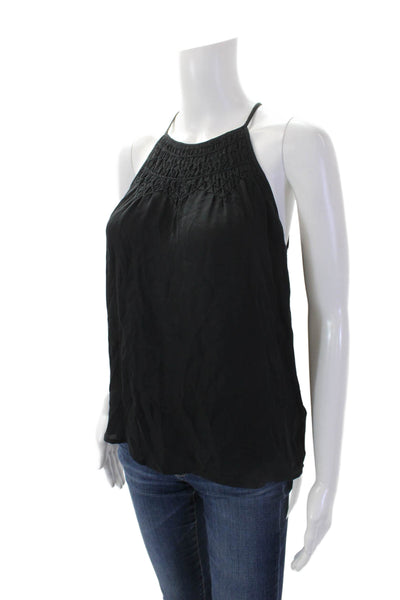 Joie Womens Silk Halter Neck Sleeveless Smocked Tank Top Black Size XXS