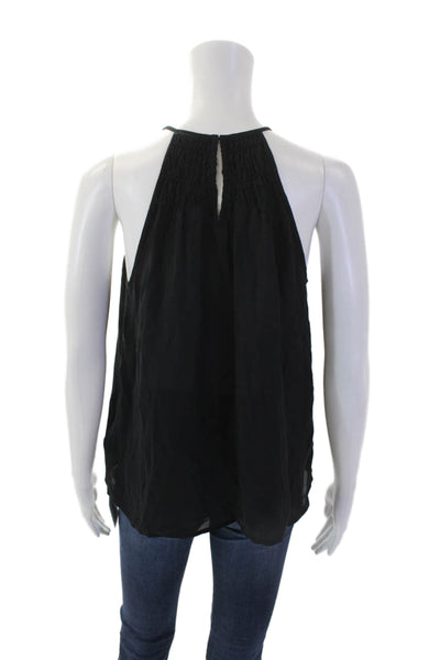 Joie Womens Silk Halter Neck Sleeveless Smocked Tank Top Black Size XXS