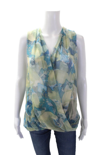 Maggie Ward Womens Silk Cross Front Sleeveless Chiffon Top Green Blue Size XS
