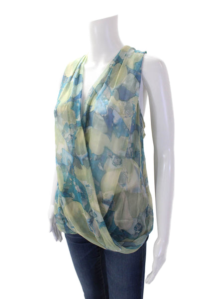 Maggie Ward Womens Silk Cross Front Sleeveless Chiffon Top Green Blue Size XS