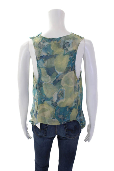 Maggie Ward Womens Silk Cross Front Sleeveless Chiffon Top Green Blue Size XS