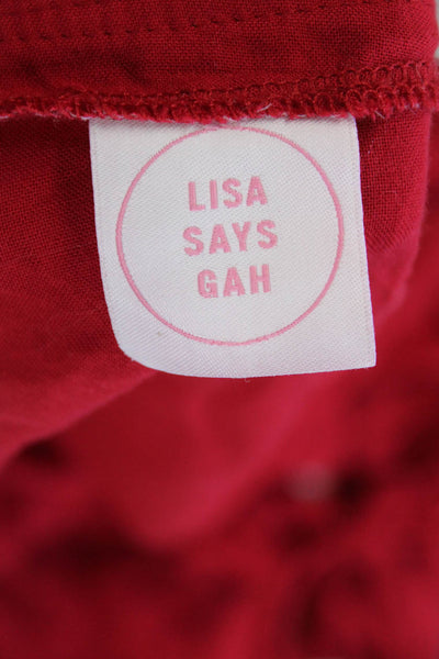 Lisa Says Gah Womens Long Sleeve Tie Front V Neck Ruffle Trim Top Red Size XS