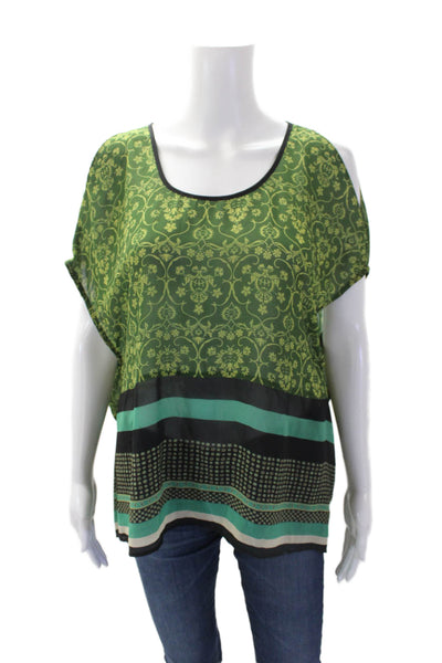 Clover Canyon Womens Mixed Print Short Sleeve Blouse Green Multi Size S