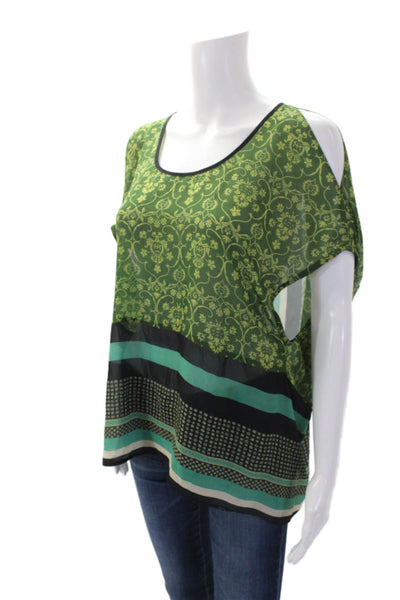 Clover Canyon Womens Mixed Print Short Sleeve Blouse Green Multi Size S