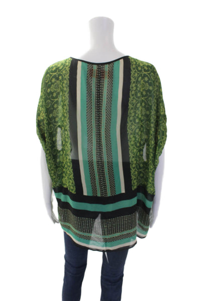 Clover Canyon Womens Mixed Print Short Sleeve Blouse Green Multi Size S