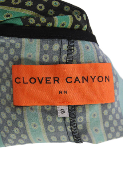 Clover Canyon Womens Mixed Print Short Sleeve Blouse Green Multi Size S