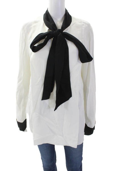 Lanvin Womens V-Neck Long Sleeved Tied Neck Detail Blouse White Size 42