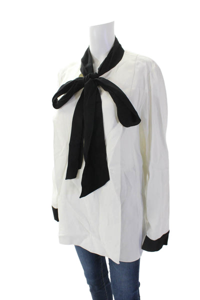 Lanvin Womens V-Neck Long Sleeved Tied Neck Detail Blouse White Size 42