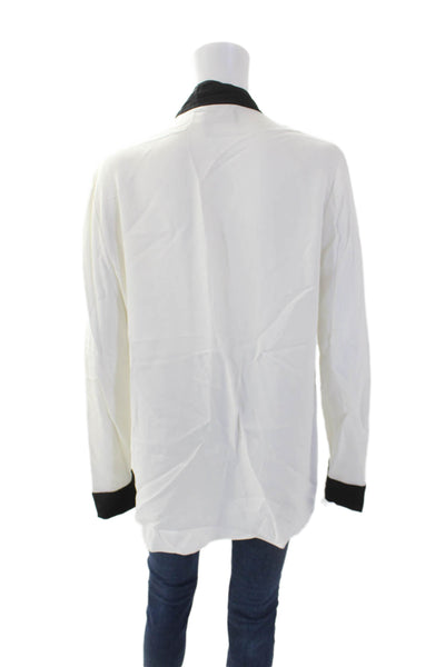 Lanvin Womens V-Neck Long Sleeved Tied Neck Detail Blouse White Size 42