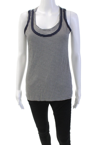 Tory Burch Womens Striped Stretch Sleeveless Scoop Neck Tank Top Blue Size XS