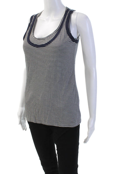 Tory Burch Womens Striped Stretch Sleeveless Scoop Neck Tank Top Blue Size XS