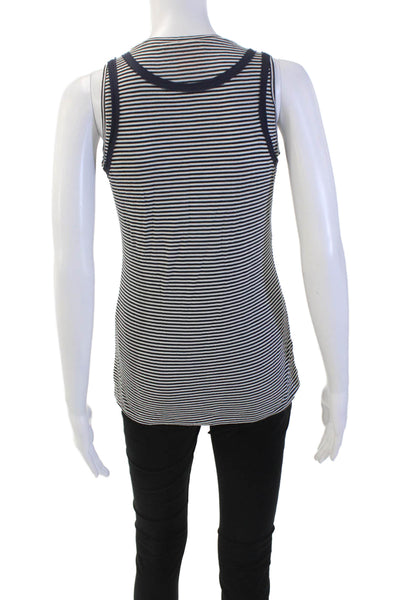 Tory Burch Womens Striped Stretch Sleeveless Scoop Neck Tank Top Blue Size XS