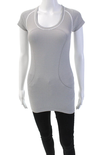 Lululemon Womens Activewear Striped Short Sleeve Basic T-Shirt White Size 4