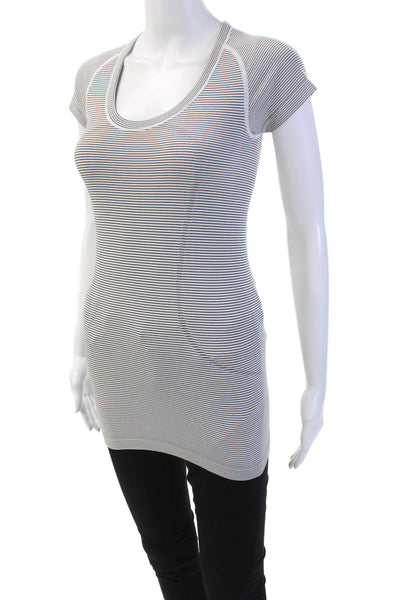 Lululemon Womens Activewear Striped Short Sleeve Basic T-Shirt White Size 4