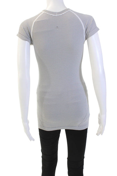 Lululemon Womens Activewear Striped Short Sleeve Basic T-Shirt White Size 4