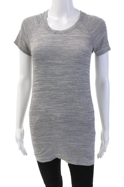 Lululemon Womens Striped Print Stretch Short Sleeve T-Shirt Black Size 4
