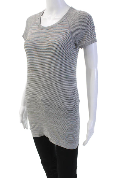 Lululemon Womens Striped Print Stretch Short Sleeve T-Shirt Black Size 4