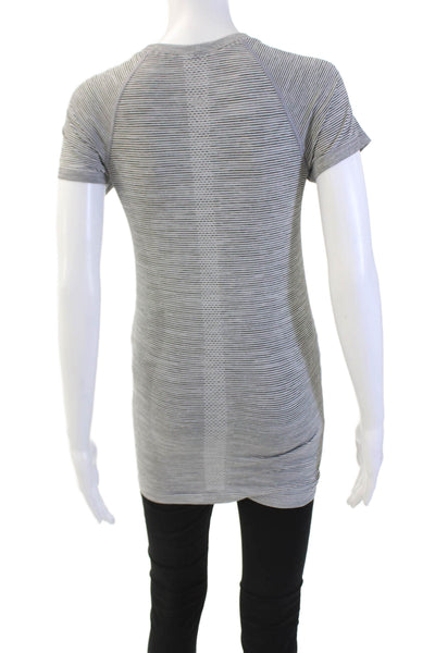 Lululemon Womens Striped Print Stretch Short Sleeve T-Shirt Black Size 4