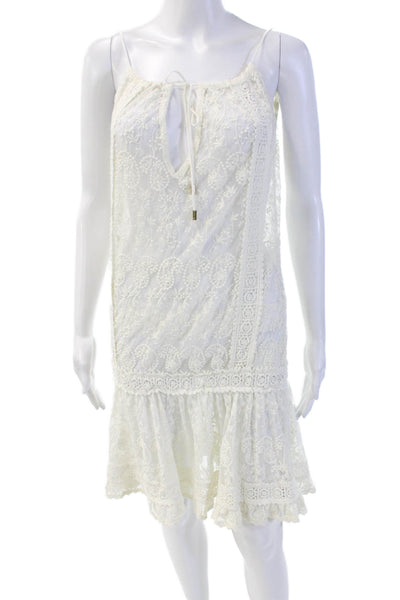 Melissa Odabash Womens Embroidered Sleeveless A Line Dress White Size Small