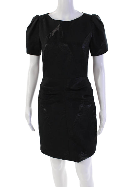 Hunter Dixon Womens Back Zip Short Sleeve Shimmer Sheath Dress Black Silk Size 2