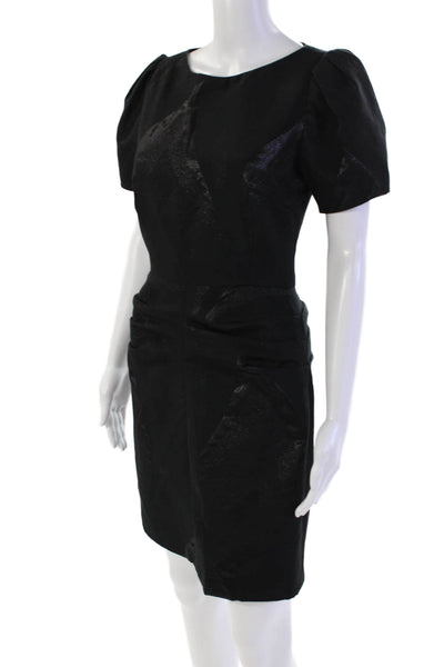 Hunter Dixon Womens Back Zip Short Sleeve Shimmer Sheath Dress Black Silk Size 2