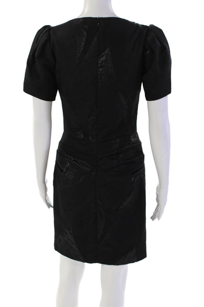 Hunter Dixon Womens Back Zip Short Sleeve Shimmer Sheath Dress Black Silk Size 2
