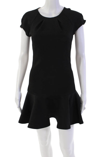 Hunter Bell Womens Back Zip Short Sleeve Crew Neck Shift Dress Black Size 0