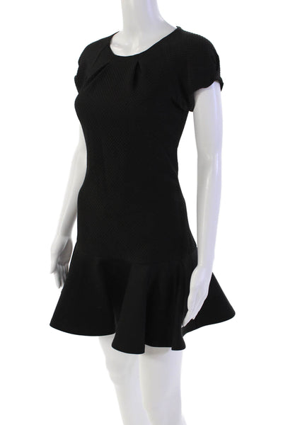 Hunter Bell Womens Back Zip Short Sleeve Crew Neck Shift Dress Black Size 0