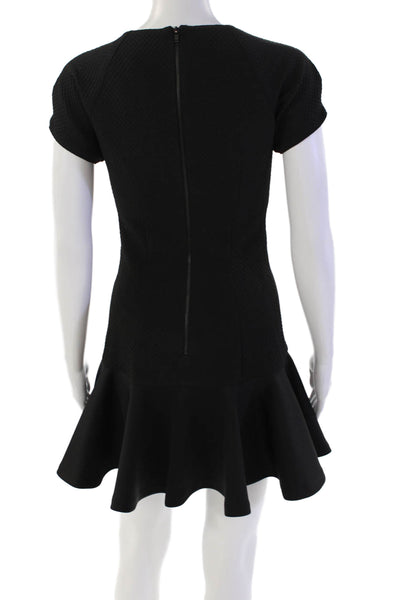 Hunter Bell Womens Back Zip Short Sleeve Crew Neck Shift Dress Black Size 0