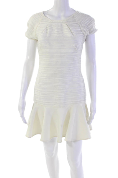 Hunter Bell Womens Back Zip Short Sleeve Ruffled Shift Dress White Size 2