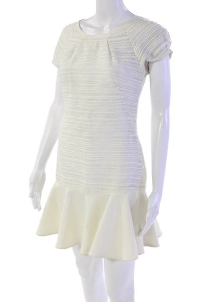 Hunter Bell Womens Back Zip Short Sleeve Ruffled Shift Dress White Size 2