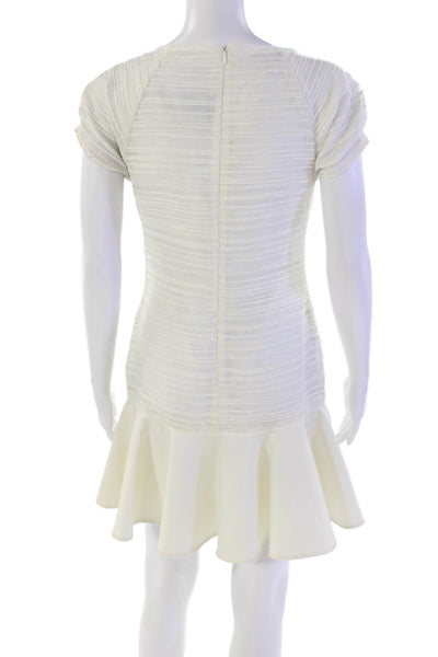Hunter Bell Womens Back Zip Short Sleeve Ruffled Shift Dress White Size 2