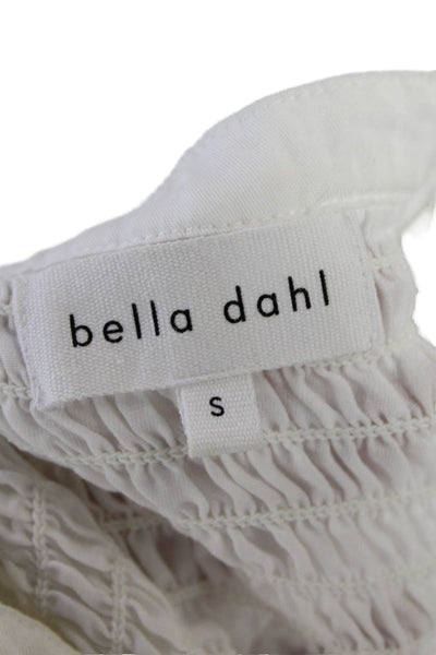 Bella Dahl Womens Long Sleeve Smocked Trim V Neck Boxy Top White Size Small