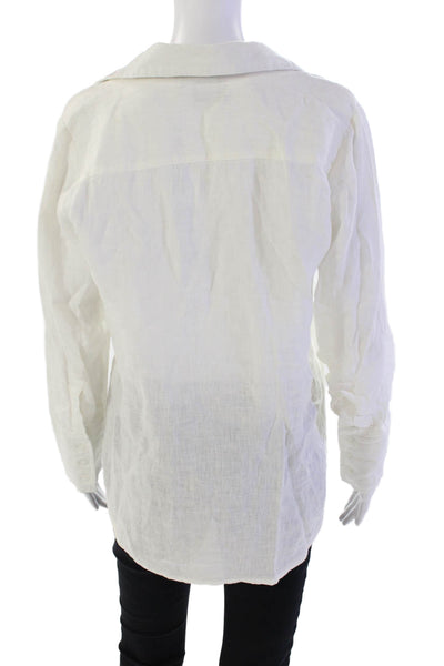 Madison Mathews Womens Long Sleeve Collared V Neck Linen Shirt White Size XS
