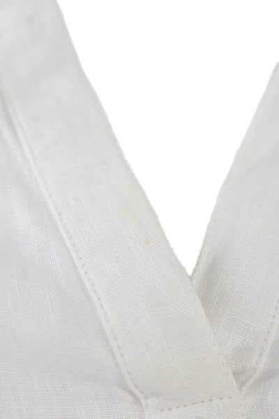 Madison Mathews Womens Long Sleeve Collared V Neck Linen Shirt White Size XS