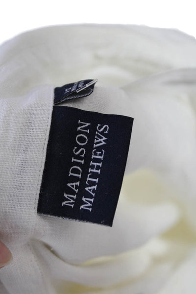 Madison Mathews Womens Long Sleeve Collared V Neck Linen Shirt White Size XS